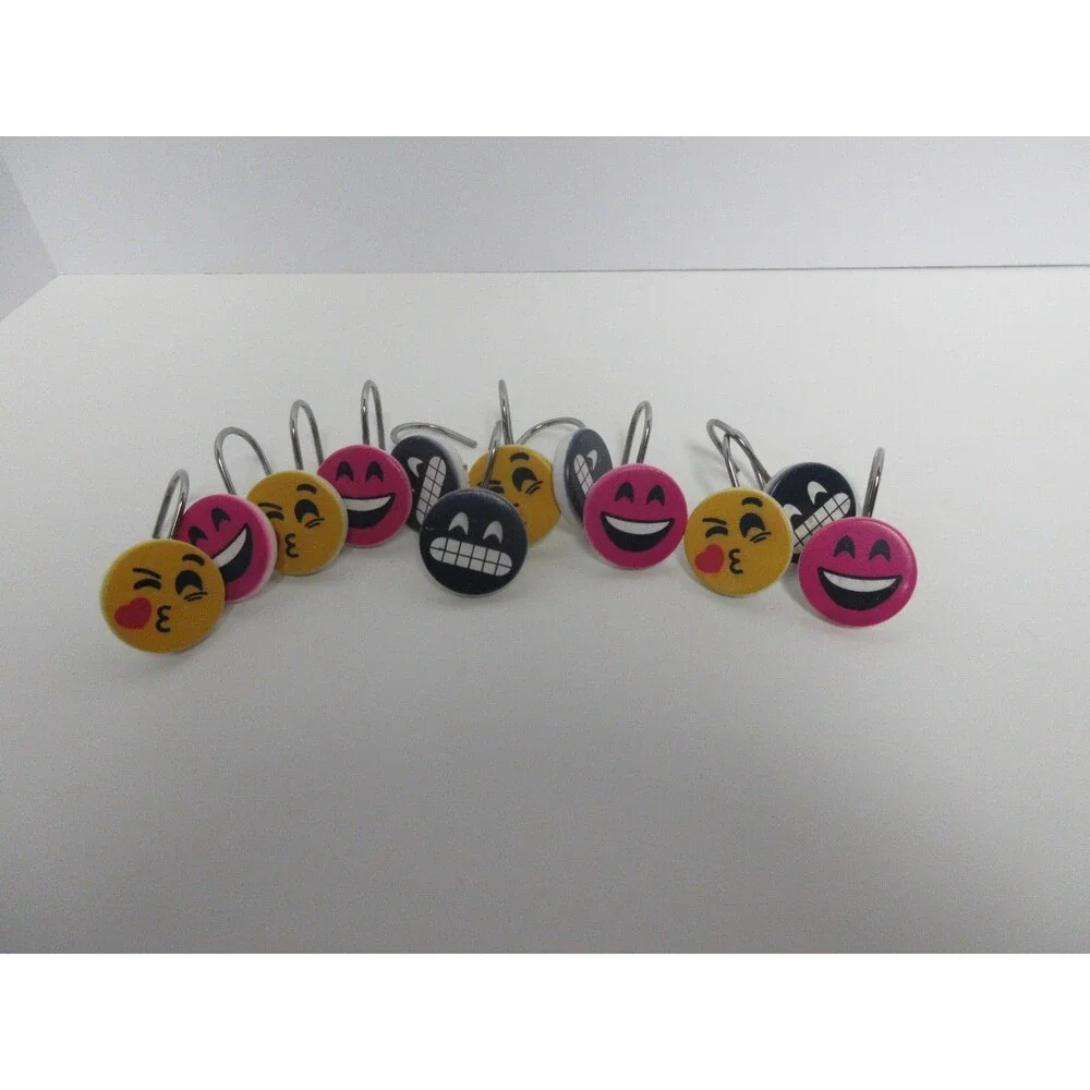 set of 12 emoji shower hooks, three different faces